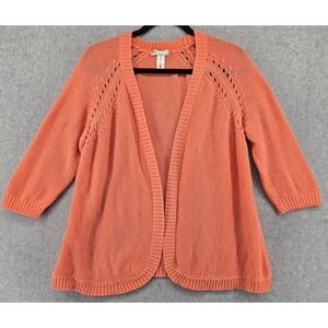 Downeast Open Front Cardigan Sweater Women XL Orange 3/4 Sleeve Beachy Nautical